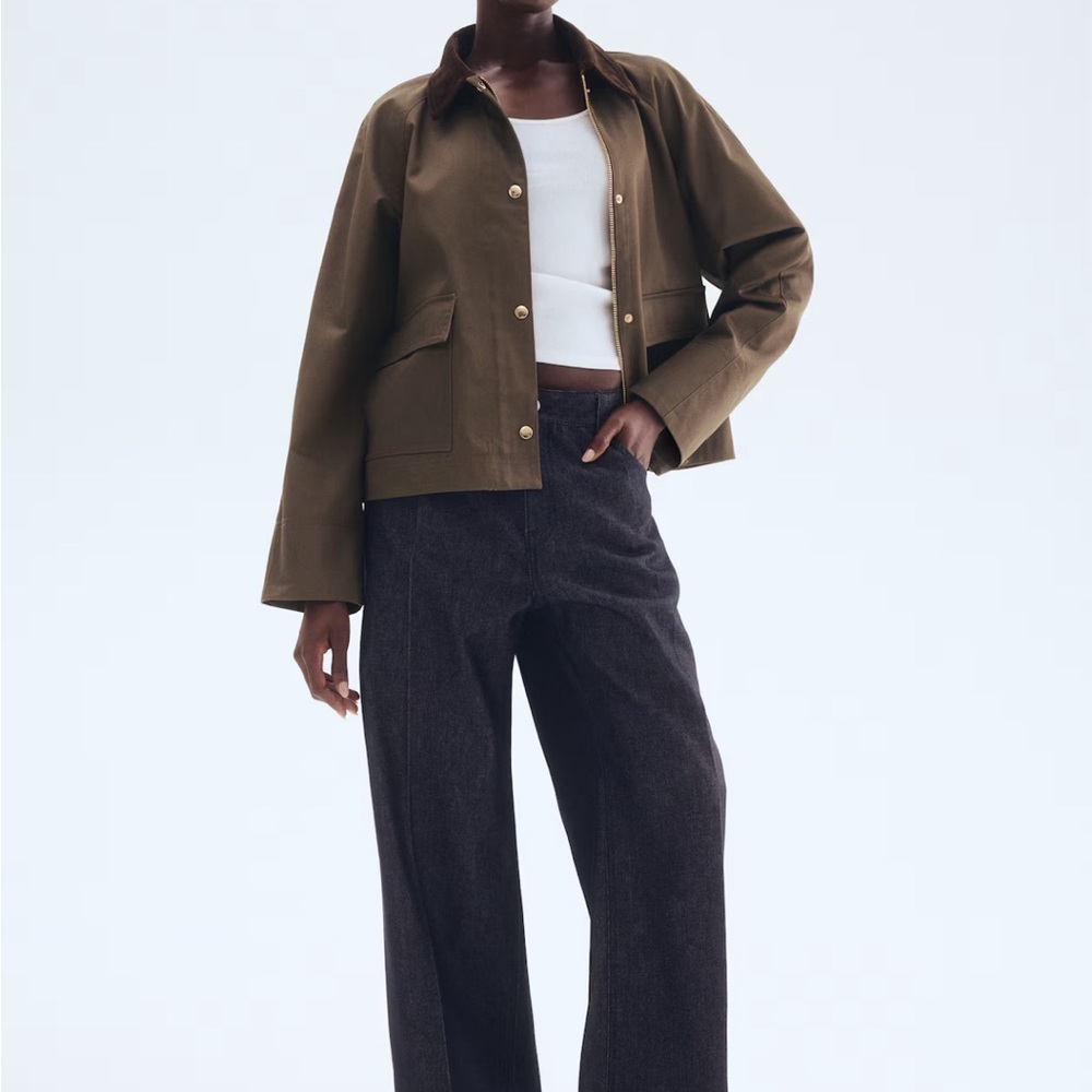 NWT H&M Jacket with Corduroy Collar XS Khaki - Picture 5 of 6